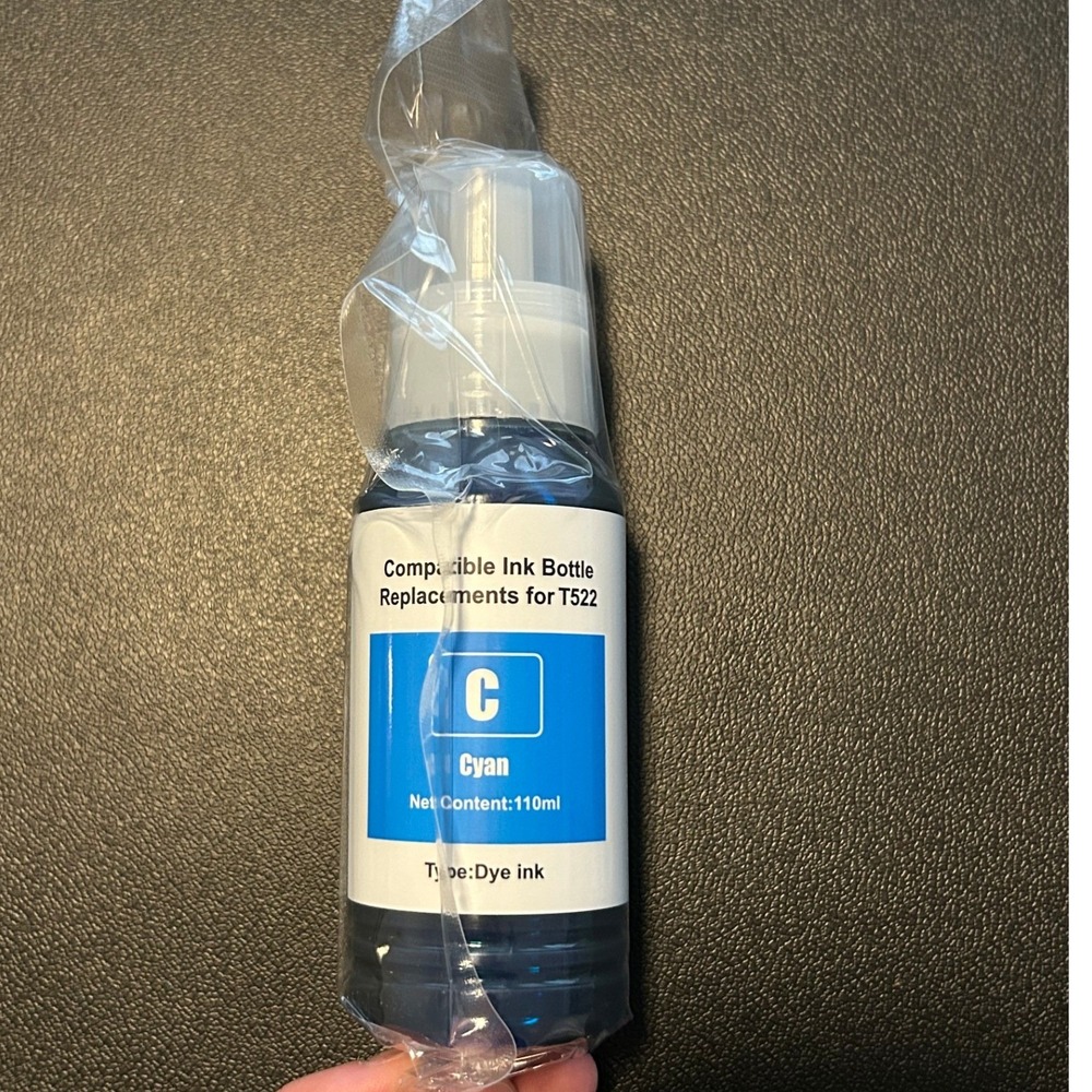 Cyan T522 Compatible Dye Ink Bottle Replacement 110ml EcoTank Refill